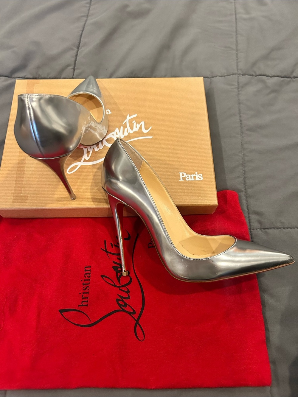 Christian Louboutin Metallic Silver Pointed-Toe Stilettos